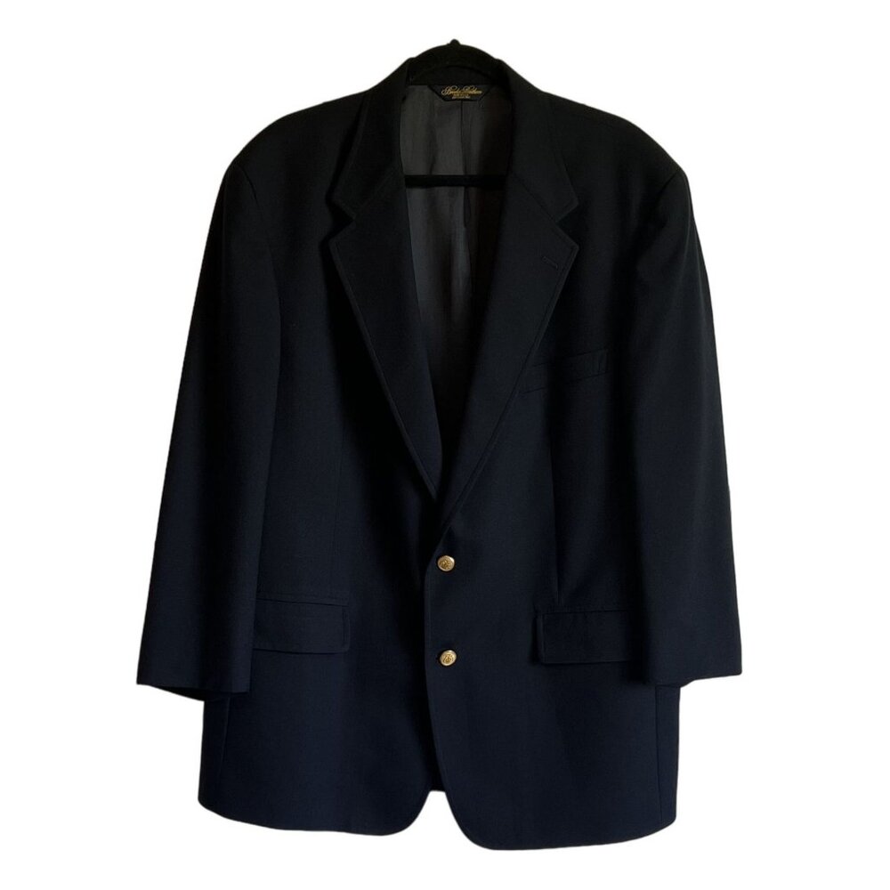 Brooks Brothers Brooksease Mens Wool Blazer Jacket 45 RG Navy Gold Button